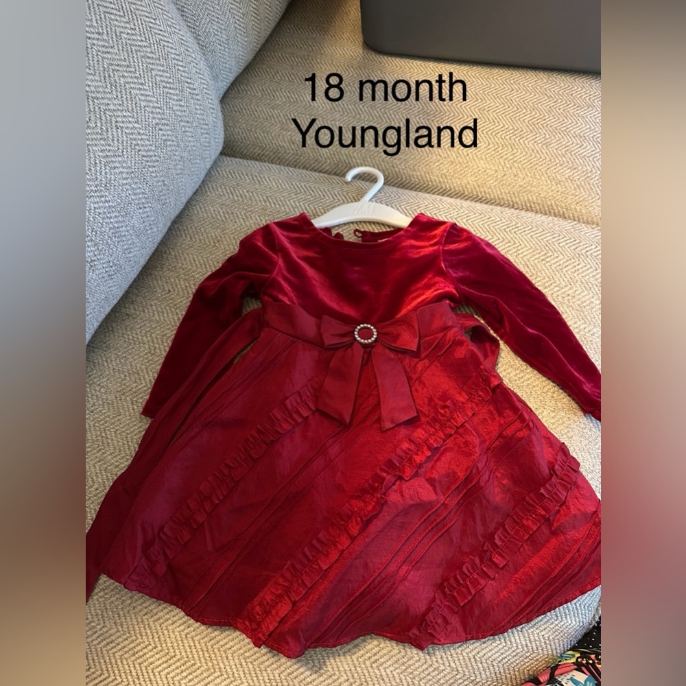 Youngland Red Velvet Dress with Bow